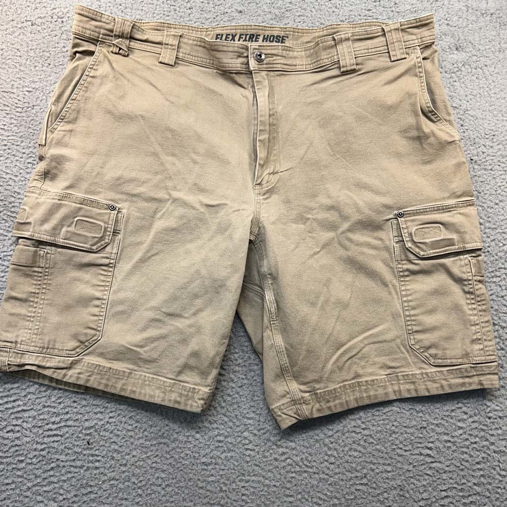Duluth Trading Co Flex Firehose Cargo Shorts Mens Chino Size 46 X 10 tan khaki